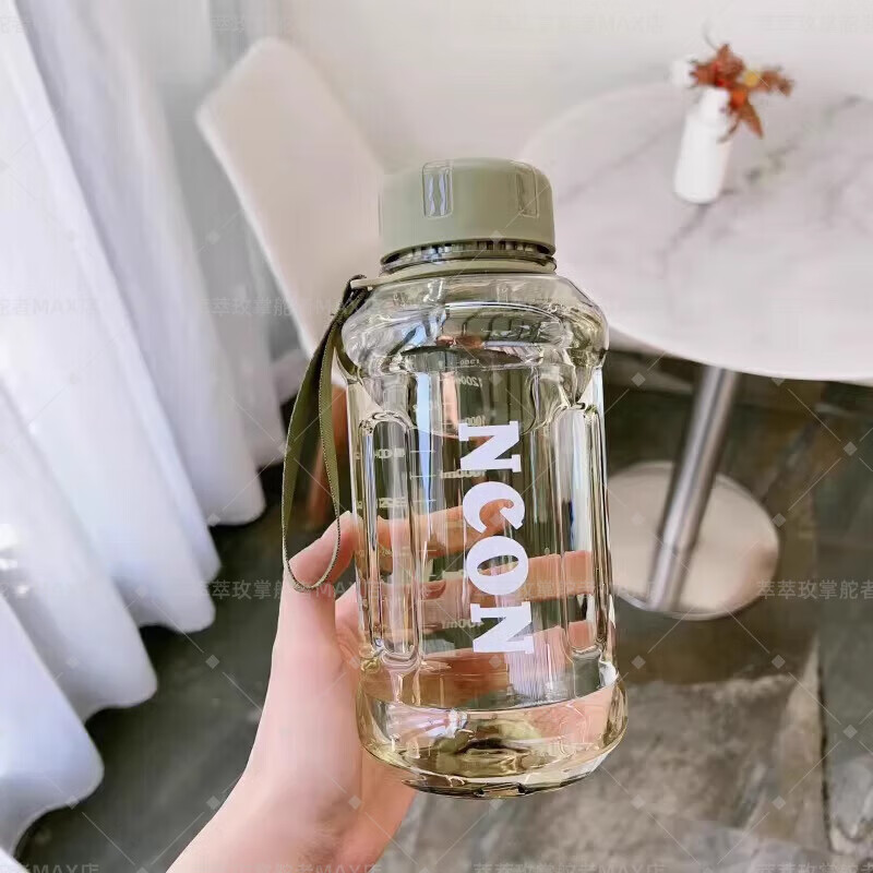 Jiaojing plastic cup, high temperature resistant PP material, super large capacity, high appearance, ins ready cup, anti-fall sports water cup, 1100ml, simple black, tons of barrel + with tea drain