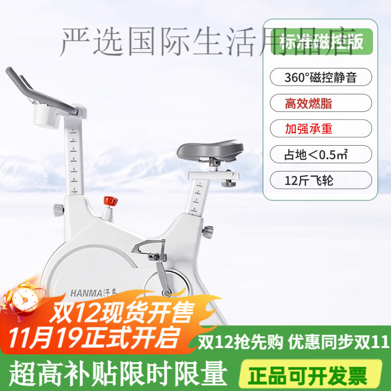 Hanma Spinning Bike Intelligent Magnetic Control Self-Generating Home Indoor Fitness Equipment Silent Sports Bike Standard Version White/Manual Resistance Adjustment