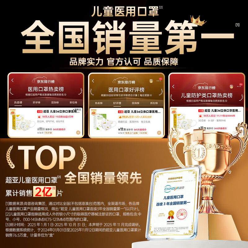 Chaoya children's medical surgical mask disposable 3D three-dimensional breathable medical mask 3-6 years old anti-allergic 30 pieces/box