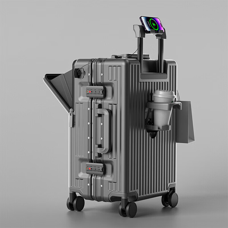 Horizon 8 (LEVEL8) front-opening lid aluminum alloy suitcase for men 2025 new boarding trolley case 20-inch suitcase 24 men and women 26 gun color - hot-selling colors account for 60% - German Bayer PC - free case cover 20-inch six major functions - front-opening lid - cup holder - stand - charging - brake -