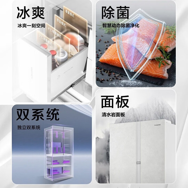 Casarte 550-liter French multi-door ultra-thin zero-embedded fully automatic ice-making and frost-free refrigerator BCD-550WGCFDMGZHU1