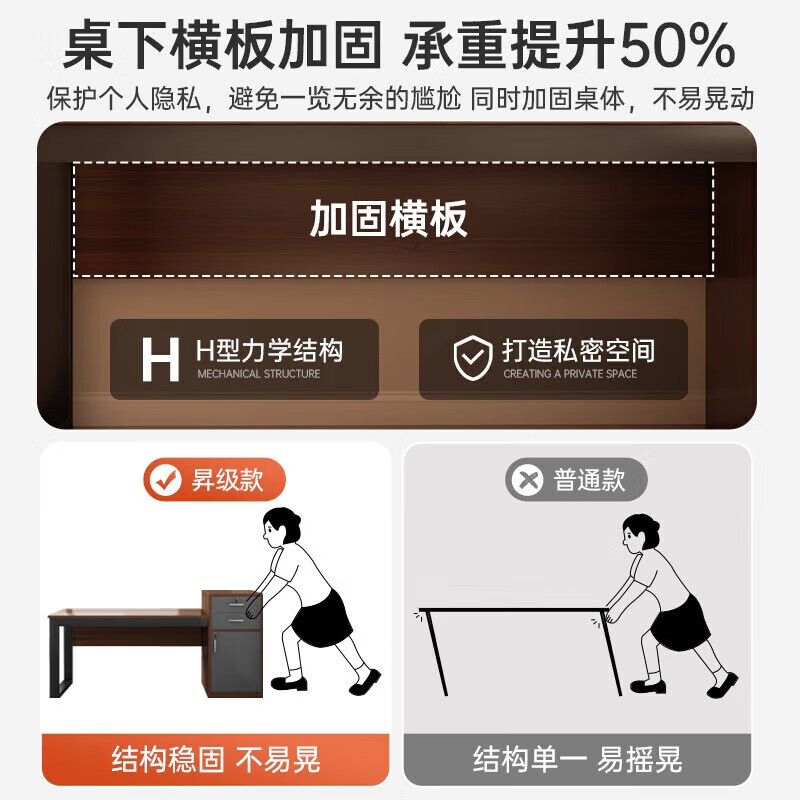 Computer desk with drawers, home desk, desktop study desk, bedroom desk, desk storage, integrated gaming desk, bookshelf, two drawers and one cabinet | lock design, walnut color 133*60CM