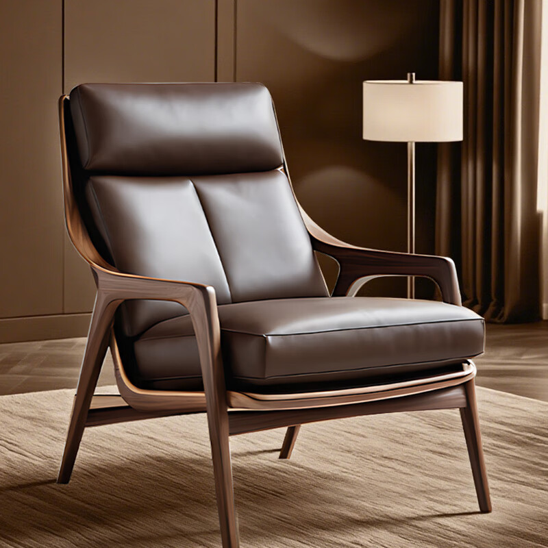 Zemujia designer living room balcony sofa chair leisure sofa chair single chair simple solid wood sofa chair customization North American black walnut + high quality ultra-thousand leather
