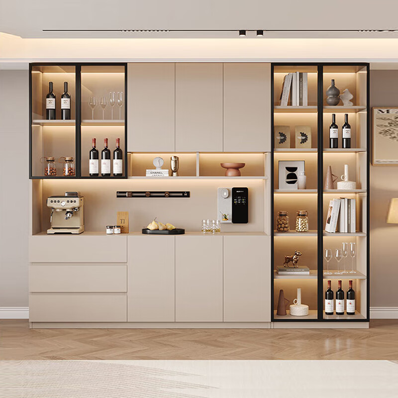 Yingtaoge sideboard living room integrated storage modern solid wood wall-mounted wine cabinet multi-functional customized floor-standing light luxury small tea cabinet 240*42*220cm style 12 solid wood free track socket ordinary style