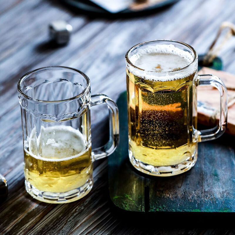 Ershanji 6-piece beer mug, transparent glass mug with handle, draft beer mug, tea cup, juice cup, soda-lime glass, transparent glass mug with handle, 6-pack, 400ml