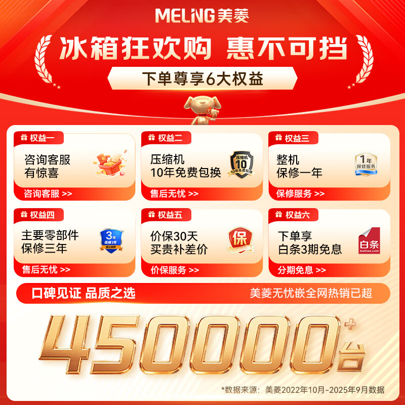 MeiLing worry-free embedded 400-liter French-style multi-door refrigerator for small households with bottom heat dissipation, ultra-thin narrow door, embedded first-class energy-efficiency frequency conversion BCD-400WP9CZX national subsidy