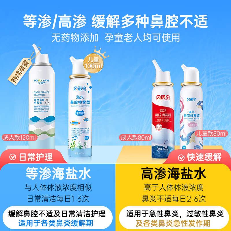 Benonin sea salt water nasal spray, saline nasal spray, nasal cleansing spray, rhinitis spray for infants and young children 100ml