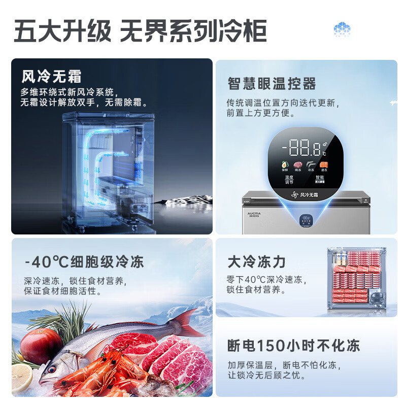 AUCMA (AUCMA) 120/180 liter single temperature household freezer-40 deep-freezing quick-freezing horizontal air-cooled frost-free freezer first-class energy efficiency computer temperature-controlled energy-saving freezer BC/BD-180WSD Galaxy Gray/180L