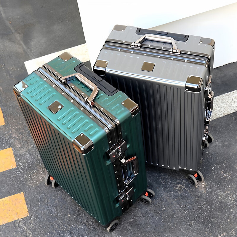 Aluminum frame suitcase for men, large capacity trolley case for women, strong and durable password box, thickened travel suitcase, gray 26 inches