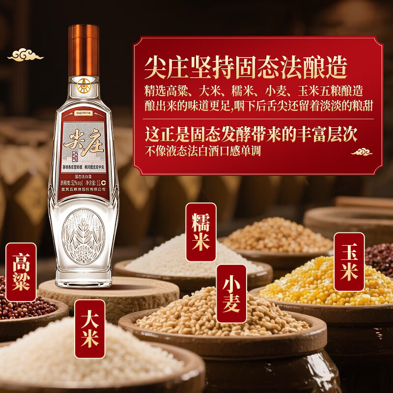 Jianzhuang Sichuan General Factory Liquor Strong Flavor Grain Wine Famous Wine Display Cabinet Collection Wine New Year Gifts 52 Degree 1L 6 Bottles Rongguang Jianzhuang Full Box