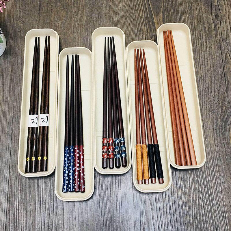 NAOISKEY set of high-looking boxed chopsticks and tableware, portable office worker wheat box, couple's chopsticks for two people traveling, two pairs of candied haws red and blue + wheat box