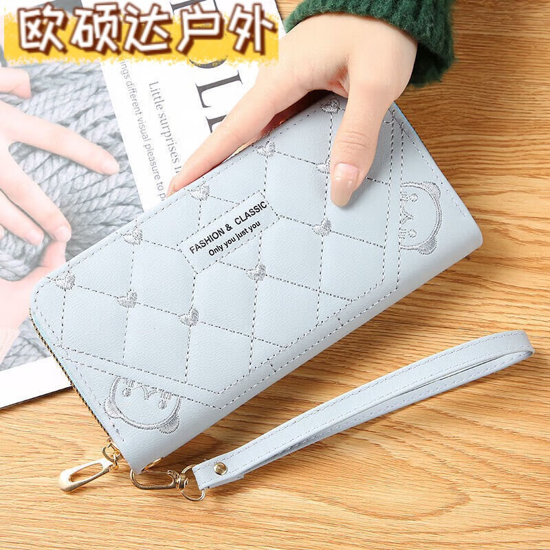 SK SUNNY KINTE Buy Two Song One Wallet Women's Long Zipper Mobile Phone Bag Korean Style Fashion Wallet Large Capacity Coin Purse Handheld Light Blue