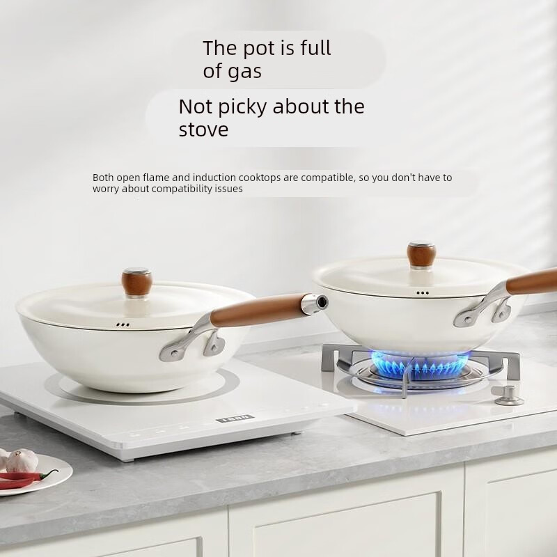 Konbach titanium ceramic enamel wok household 0-coated non-stick wok induction cooker gas stove universal pan titanium porcelain enamel glaze wok 28cm