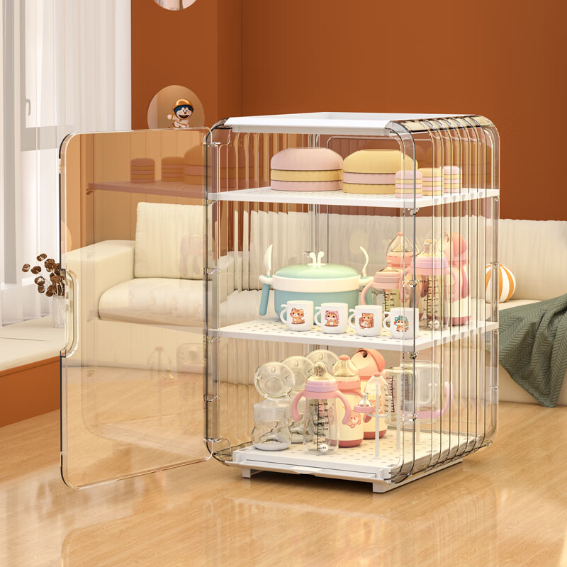 Midele milk bottle storage box, baby tableware storage box, non-staple food tools, breast pump storage, baby-specific dust-proof and drainable, high model, 3 layers, Aisha White, drain stand + drawer-type drain tray, free hook