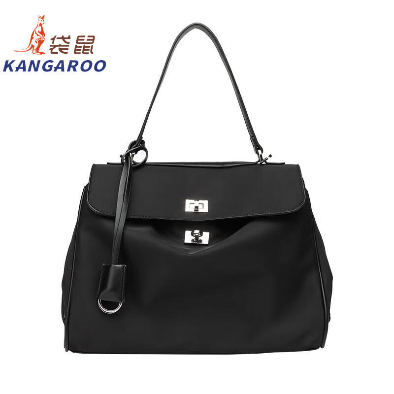 Kangaroo (KANGAROO) launches new Kelly single-shoulder nylon leather handbag for women, armpit lock buckle design commuting tote large capacity simple bag, black medium size (35) (without accessories)
