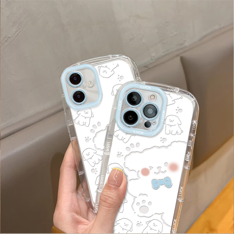 Jiang Ming is suitable for Apple 17 mobile phone case, lens, all-inclusive iphone17 protective cover, high-end anti-fall airbag, Internet celebrity creative cartoon men and women protection soft shell line puppy with lanyard