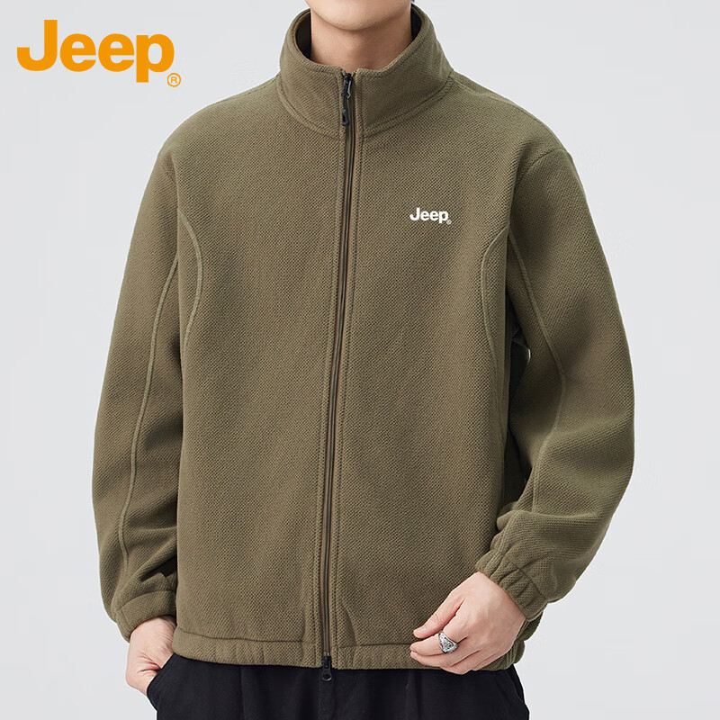 JEEP Jeep Polar Fleece Jacket Men's Autumn and Winter Cardigan Sweater Jacket Warm Top Men's Military Green XL