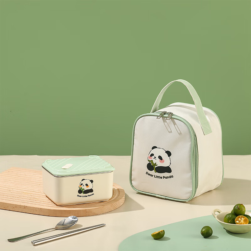 LEXIAOMAN insulated lunch box for office workers, microwaveable 304 stainless steel bento lunch box for students, portable Panda 600ml + insulated bag - free chopsticks and spoons