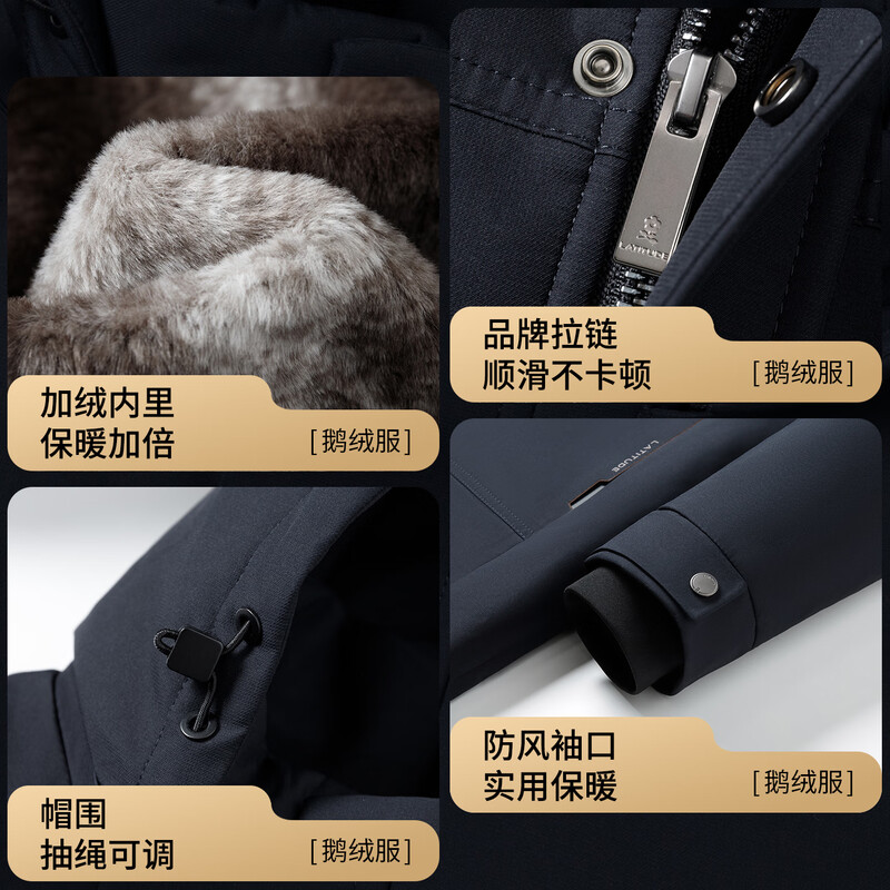 MONTAGUT Winter Men's Down Jacket Hooded Liner Removable 90 Goose Down Warm Jacket Navy 50