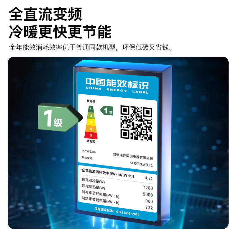 Konka Air Conditioning Small Fengshen Large 3 HP New Level Energy Efficiency Frequency Heating and Cooling AI Smart Voice Pure Copper Tube Vertical Cabinet Machine National Subsidy Trade-In KFR-72LW/LC1