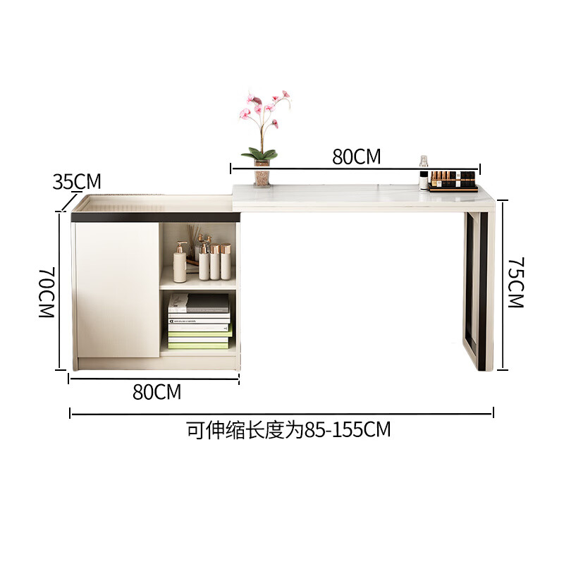 Gujia retractable desk Nordic dining table and sideboard integrated home small apartment space saving two white 80*35*75