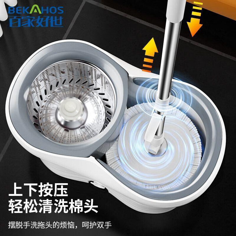 Baijiahaoshi spin mop 2 mops household one mop free hand wash 2025 lazy artifact spin dry bucket handle set