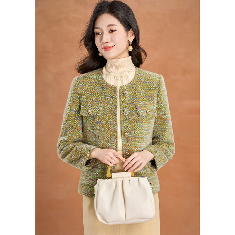 Kebel Xiaoxiangfeng imitation mink velvet quilted thickened coat for women 2025 new autumn and winter small versatile woolen coat M