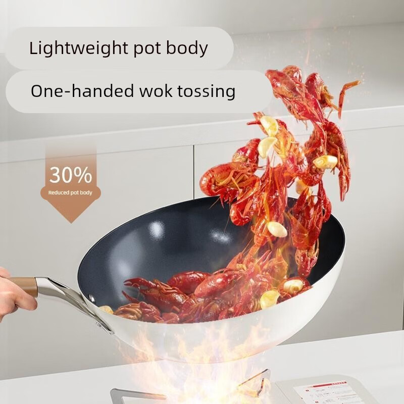 Konbach titanium ceramic enamel wok household 0-coated non-stick wok induction cooker gas stove universal pan titanium porcelain enamel glaze wok 28cm