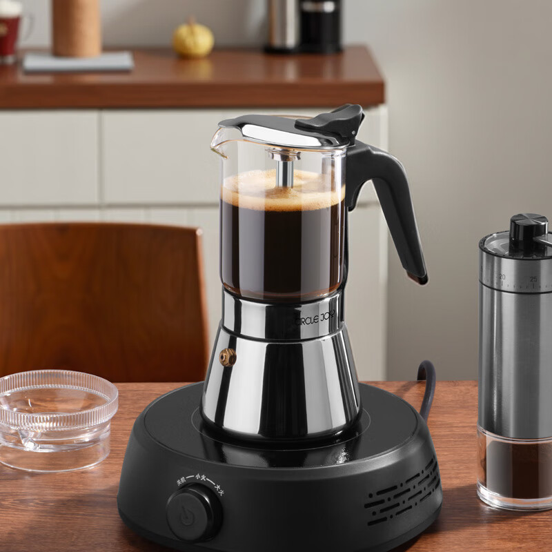 Circle Joy Moka Pot Double Valve High Pressure Hand Brewed Coffee Pot Italian Espresso Stainless Steel Glass Moka Pot 160ml