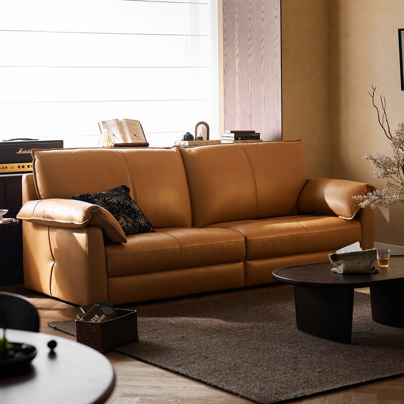 Lin's home small apartment brown leather sofa living room antique style 2025 new first layer cowhide furniture PS725