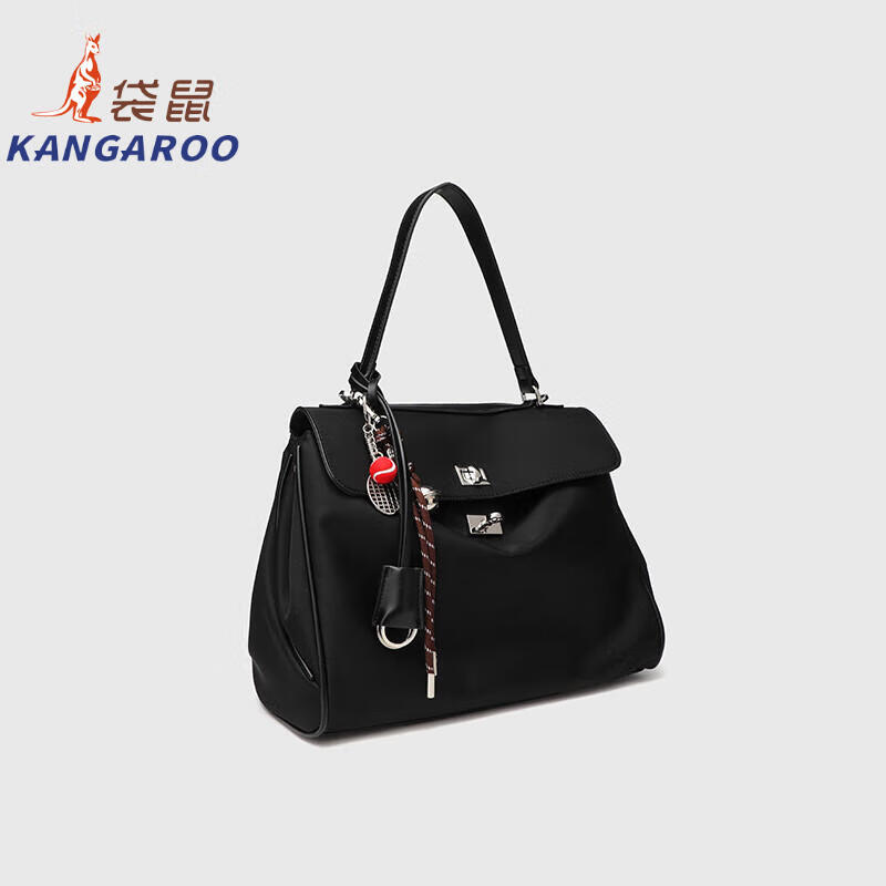 Kangaroo (KANGAROO) launches new Kelly single-shoulder nylon leather handbag for women, armpit lock buckle design commuting tote large capacity simple bag, black medium size (35) (without accessories)