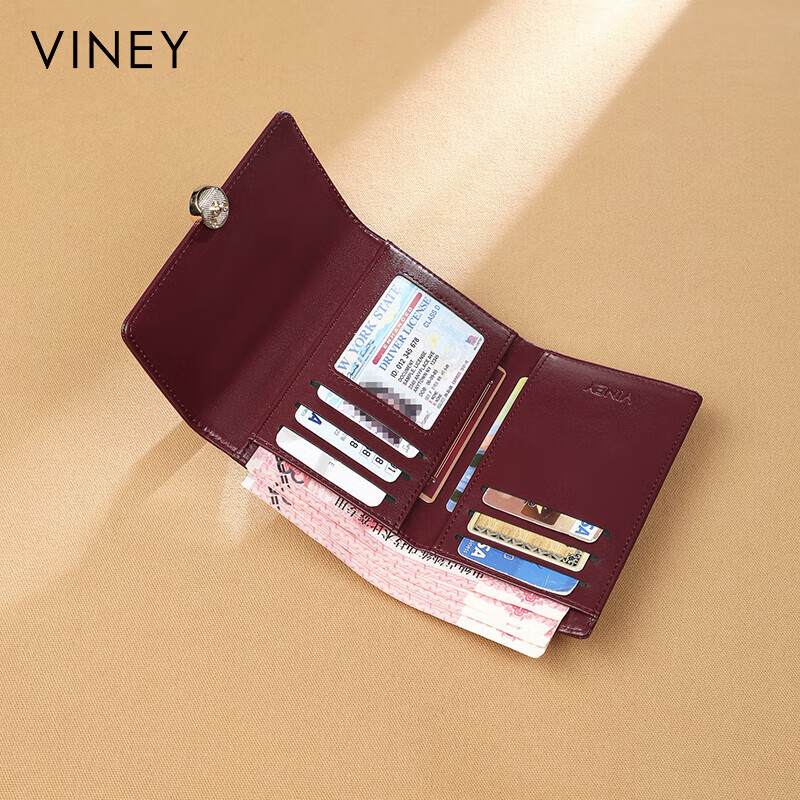 Viney cowhide women's wallet large capacity short clutch bag student multi-card slot coin purse foreign style light luxury wallet wallet