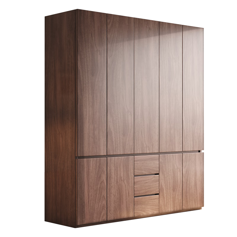 Yuanshengchen black walnut solid wood wardrobe household modern oversized storage cabinet simple double-door wardrobe one door to top four-door wardrobe