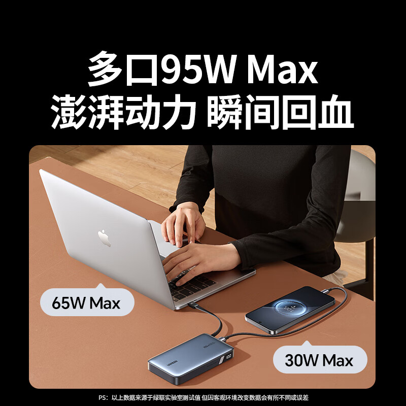 Green Alliance 3C certified, can be used on airplanes, super power block 100W laptop power bank with built-in cable 20000 mAh PD fast charging, large capacity mobile power supply, suitable for Xiaomi and Apple