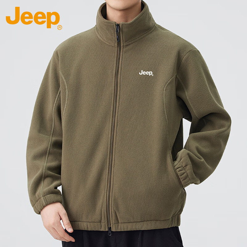 JEEP Jeep Polar Fleece Jacket Men's Autumn and Winter Cardigan Sweater Jacket Warm Top Men's Military Green XL