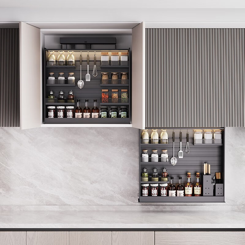 High-quality voice-activated pull-down electric kitchen cabinet storage smart lift basket machine all-aluminum wall cabinet seasoning puller*. 500 cabinet newly upgraded with anti-pinch Angel A type double-layer electric lift