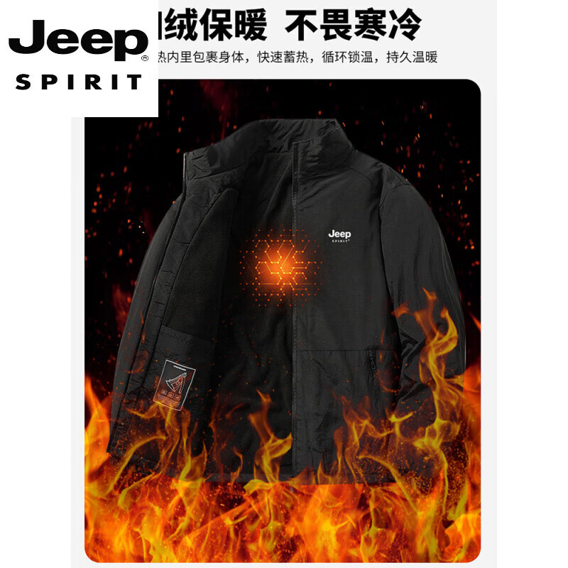 JEEP SPIRIT cotton coat for men autumn and winter 2025 new velvet thickened middle-aged dad men's warm jacket cotton coat khaki velvet 3XL