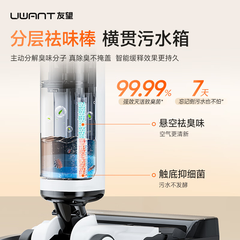 UWANT Floor Scrubber Space Arm Cloud Edition 25kPa suction, 0 tangled hair, 0 water stains, ultra-thin lying flat AI self-cleaning household floor scrubber with integrated suction and mopping