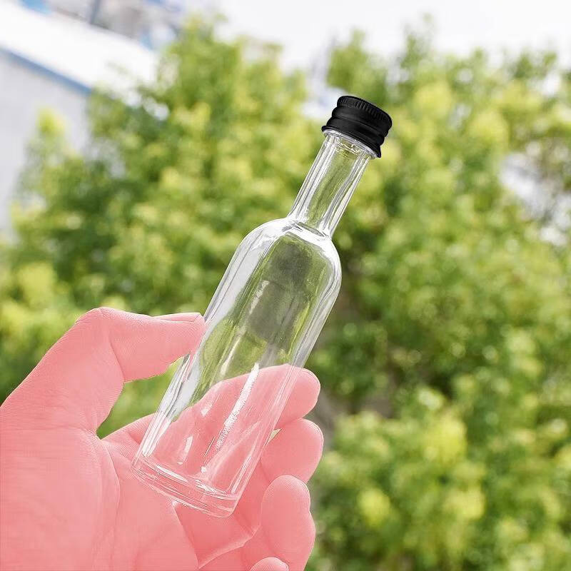 Fantasy Mini Wine Bottle, Transparent Sealed Glass Wine Bottle, Medicinal Wine Bottle, Trial Pack White Wine Bottle, Portable Foreign Wine Bottle, 25ml Round Wine Bottle (Silver Cap) 4 Pack