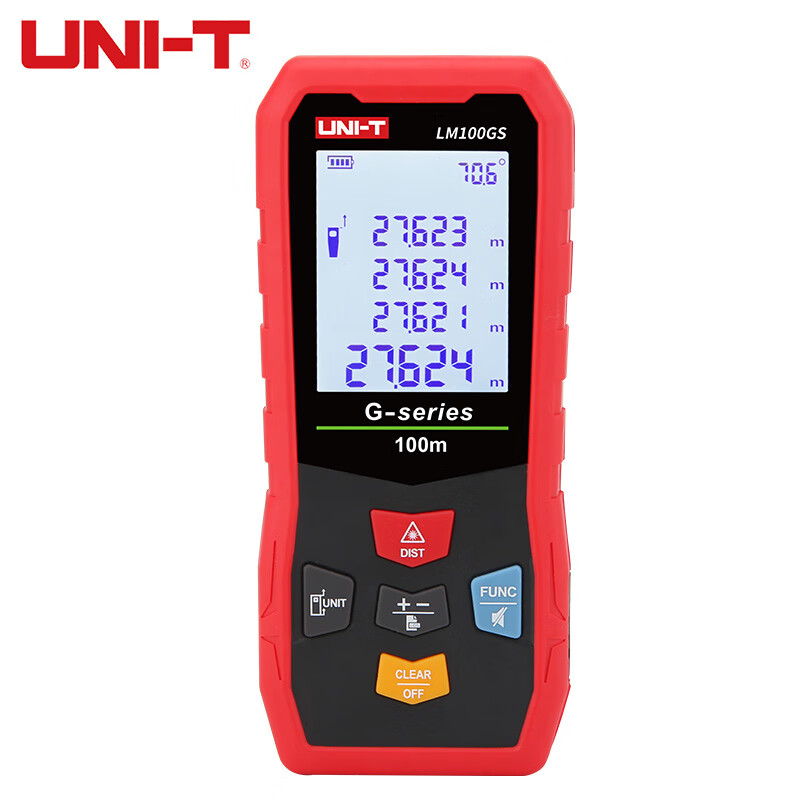 UNI-T laser rangefinder high-precision infrared laser ruler handheld indoor and outdoor measuring room inspection instrument electronic ruler lithium battery outdoor model green light 100 meters LM100GS
