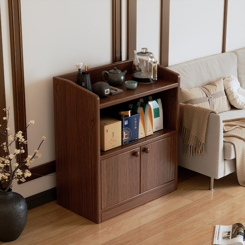 Tea cabinet, sofa side cabinet, side table, small apartment corner cabinet, living room sideboard, small coffee table, storage cabinet, storage cabinet, 60*30*80cm, North American black walnut color