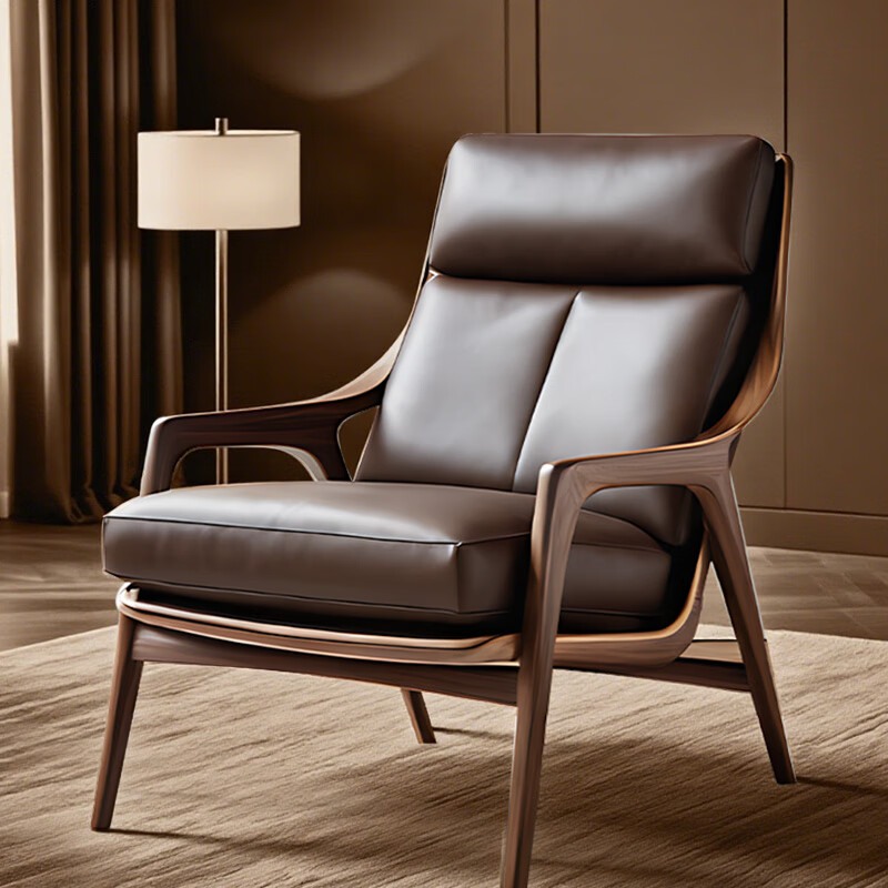 Zemujia designer living room balcony sofa chair leisure sofa chair single chair simple solid wood sofa chair customization North American black walnut + high quality ultra-thousand leather