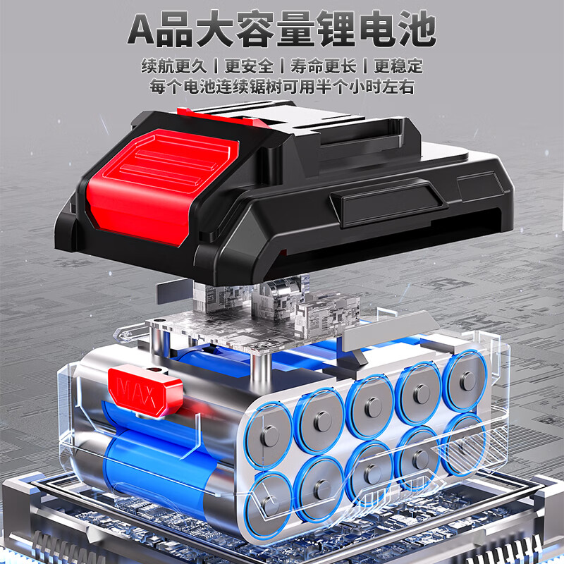 Aired brushless rechargeable chainsaw household logging saw lithium battery electric chain saw handheld small saw cutting machine power tool 8-inch brushless two-power one charger with two saw blades