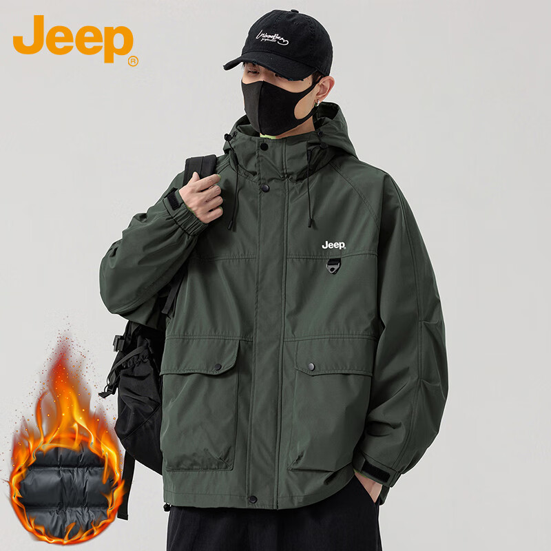 JEEP Jeep thickened jacket men's cotton jacket winter casual loose jacket men's military green cotton XL