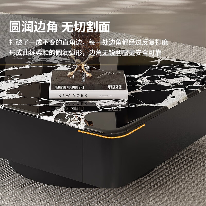 Orange Italian style light luxury super crystal stone solid wood coffee table living room home tea table high-end microcrystalline stone coffee table 2025 new coffee table