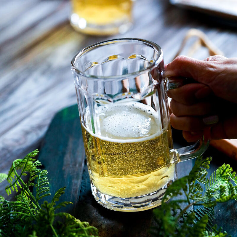 Ershanji 6-piece beer mug, transparent glass mug with handle, draft beer mug, tea cup, juice cup, soda-lime glass, transparent glass mug with handle, 6-pack, 400ml