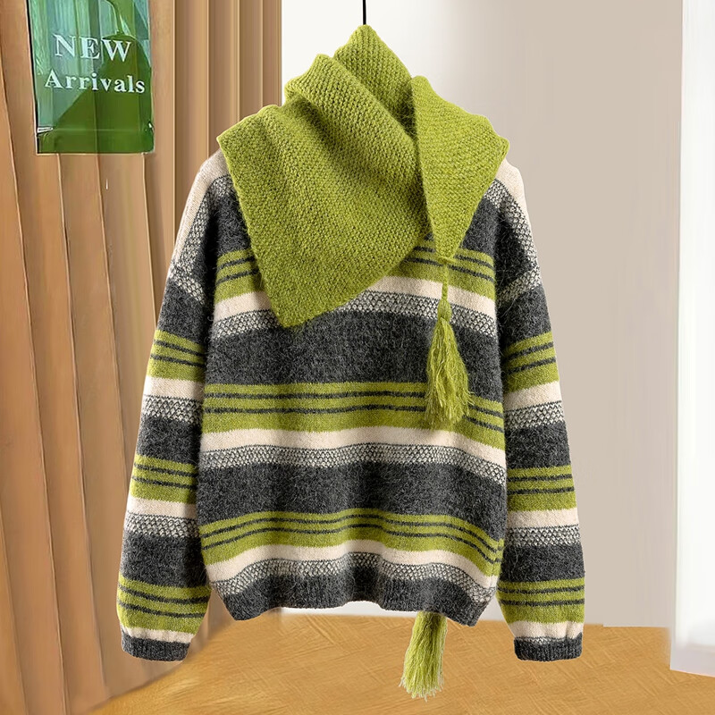 Cypress house with sheep wool Hong Kong style retro striped sweater for women 2025 winter new style lazy style loose top