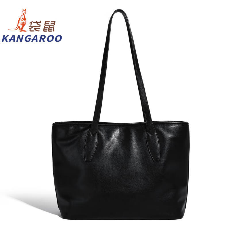 Kangaroo (KANGAROO) launches new vegetable tanned soft leather tote bag for women, large capacity commuting shoulder bag, casual and simple design, daily outing, coffee color 33*15*27CM