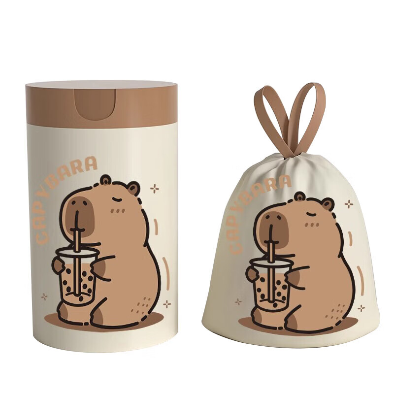 Kapibara Drawstring Garbage Bag Gaoyan Printed Home Extra Large Kitchen Drawstring Type Extra Large Thickened Garbage Bag Extra Thick Tear-Free Kapi Milk Tea 2 Rolls 100 Pieces