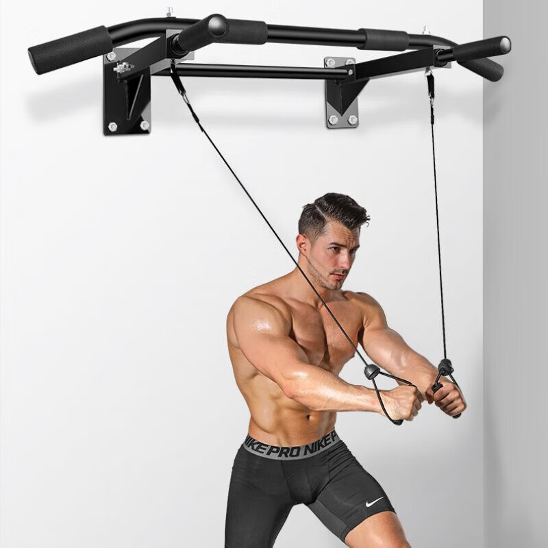 Horizontal bar on the fantasy door for home indoor hole-punched wall double-pole pull-up device adult double-pole home fitness equipment A horizontal bar + thickened black